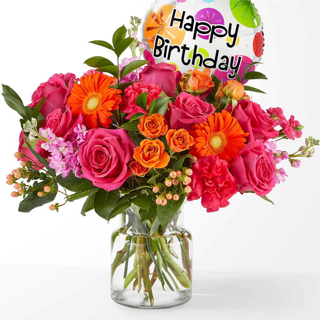 Fiesta Bouquet with Birthday Balloon – Carisma Florists, Mississauga ON