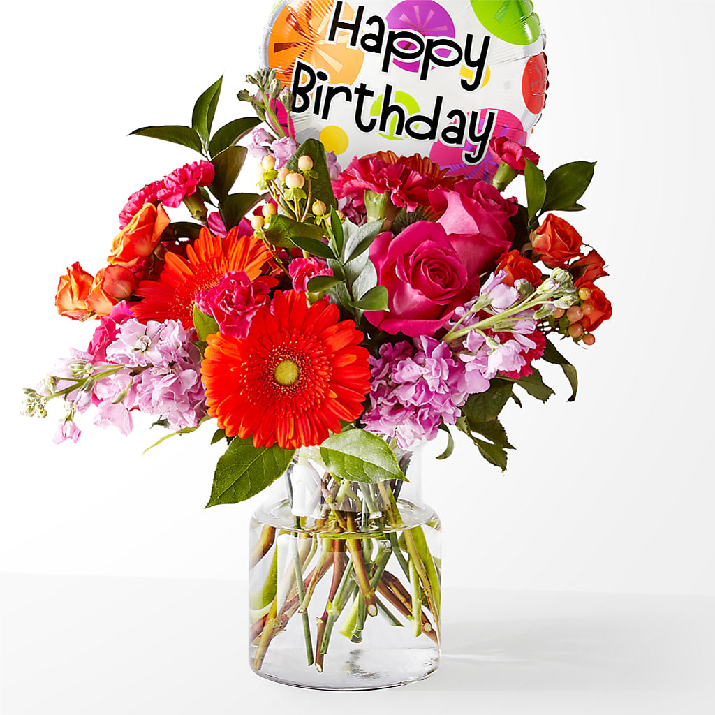 Fiesta Bouquet with Birthday Balloon – Carisma Florists, Mississauga ON