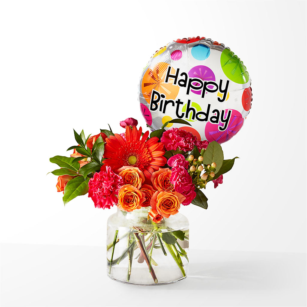 Fiesta Bouquet with Birthday Balloon – Carisma Florists, Mississauga ON