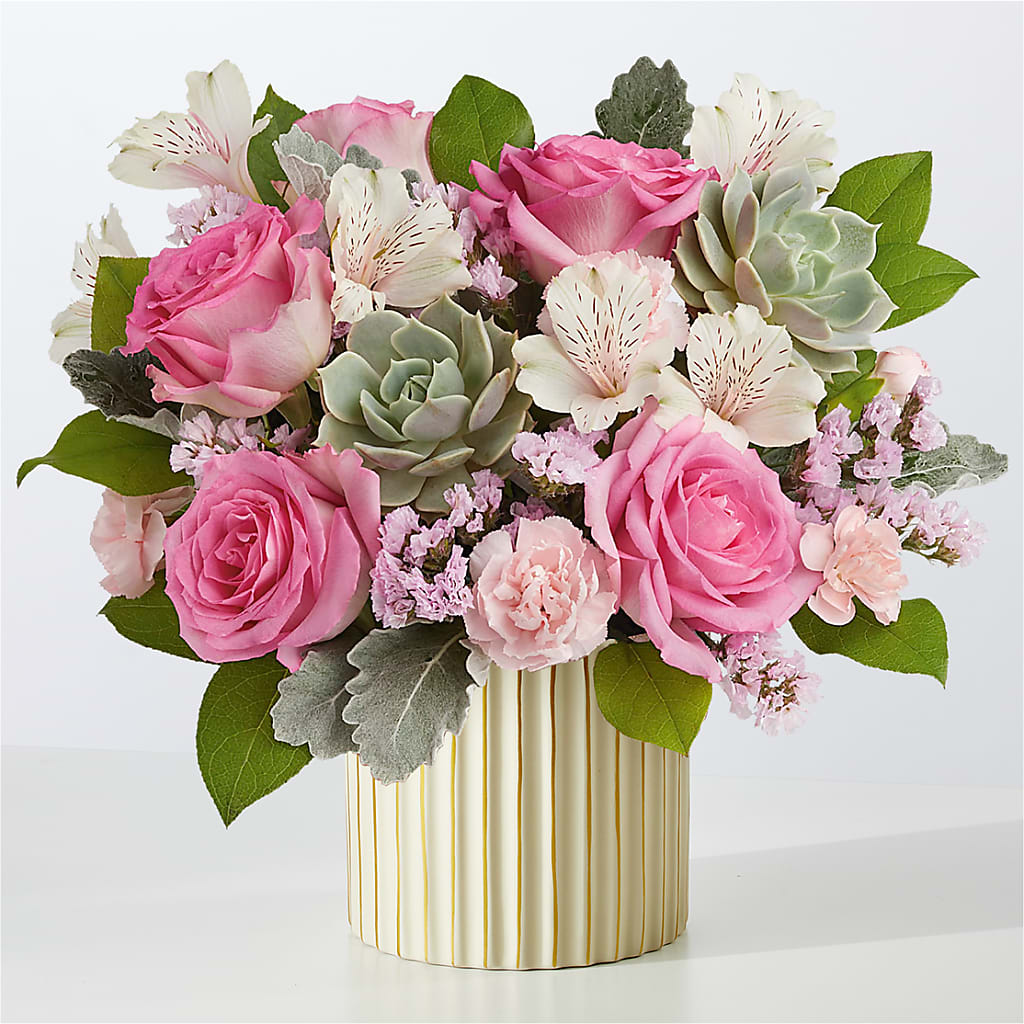 Dusty Rose Bouquet with Ivory Vase – Carisma Florists, Mississauga ON