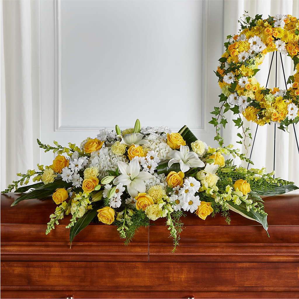 Golden Harmony Casket Spray – Carisma Florists, Mississauga ON
