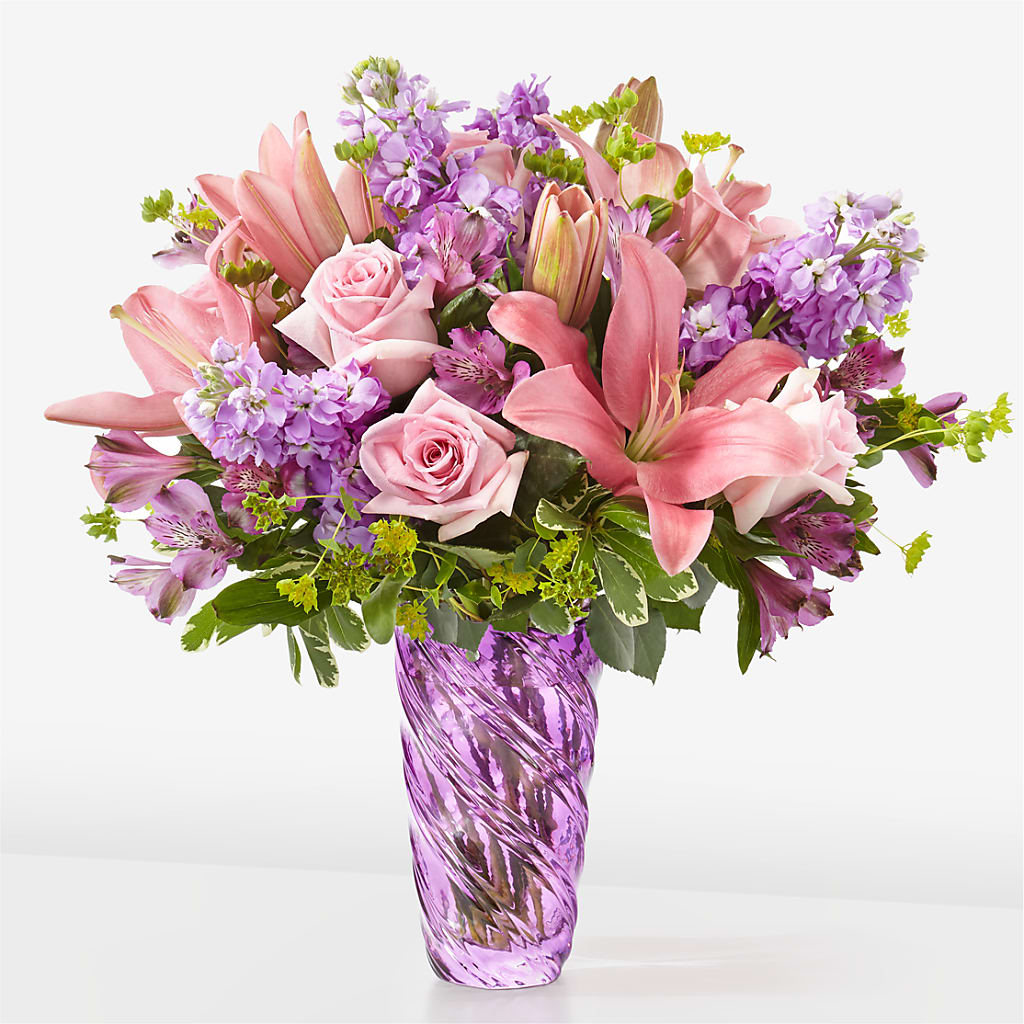 Precious Petals Bouquet with Luxe Swirl Vase – Carisma Florists, Mississauga ON