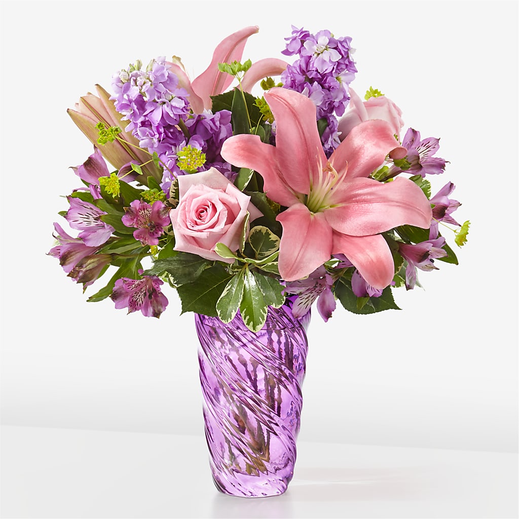 Precious Petals Bouquet with Luxe Swirl Vase – Carisma Florists, Mississauga ON