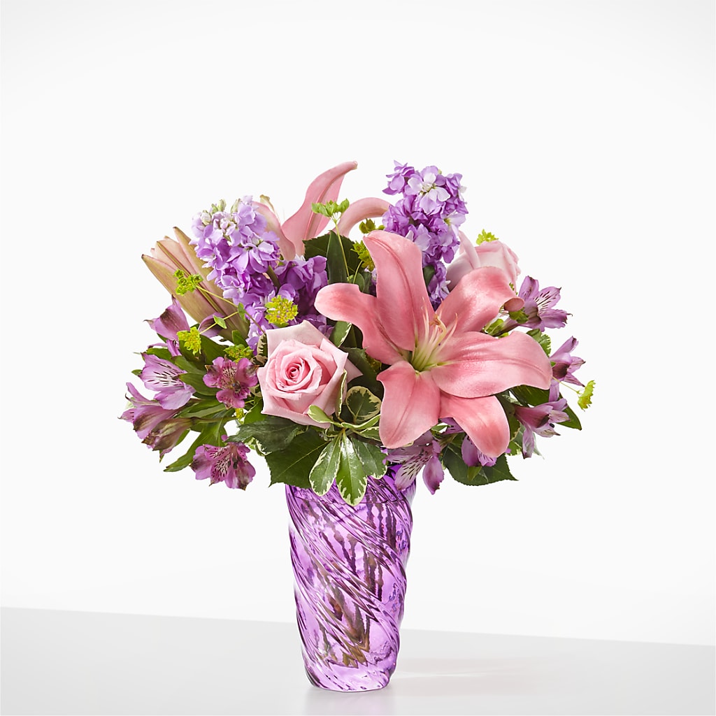Precious Petals Bouquet with Luxe Swirl Vase – Carisma Florists, Mississauga ON