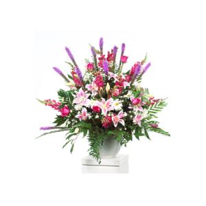 Contenedor blanco, rosa y malva de CARISMA FLORISTS® CFF-058